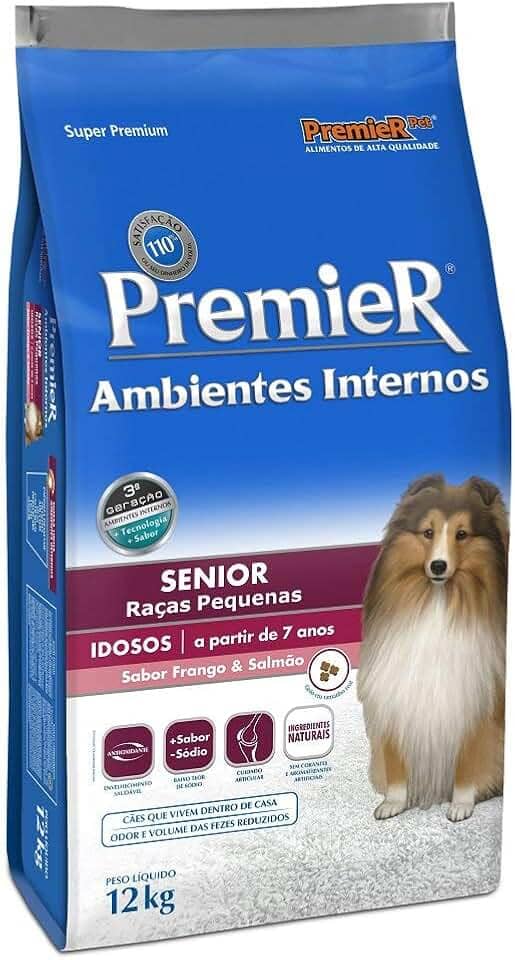 Ração Premier Senior Ambientes Internos para Cães Adultos 7+ Sabor Frango e Salmão, 12kg Premier Pet Raça Idosos,