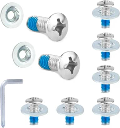 Conjunto de 16 parafusos de fixação para snowboard, incluindo parafusos de montagem de esqui de aço inoxidável e arruelas antiderrapantes com chave de fenda para acessórios de fixação de snowboard