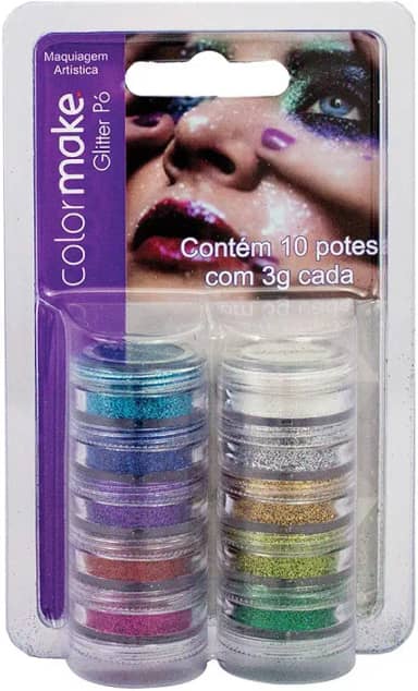 Yur 2750, Pintura Facial, Glitter Pó com 10 Cores, Cartela com 10, Multicor, Colormake