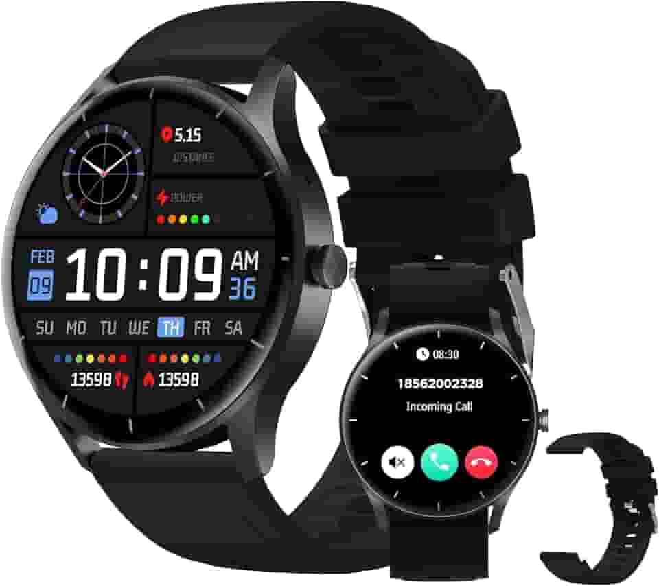 Smartwatch PEJE Relógio Smartwatch com Pulseira Extra - Tela Touch HD 1.28",À Prova d'Água IP68,Faz Chamadas Bluetooth,123+ Modos Esportivos,Bateria de 5-7 Dias,Compatível com iOS/Android.(Preto)