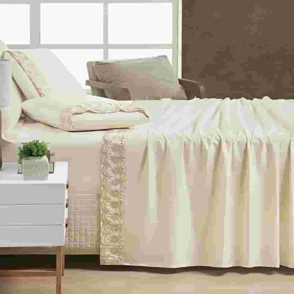 Jogo de Lençol Algodão Egípcio 400 Fios Queen Supreme 04 Peças Vanilla