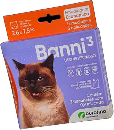 Antipulgas Ourofino Banni 3 para Gatos de 2,6 a 7,5 Kg - 3 pipetas