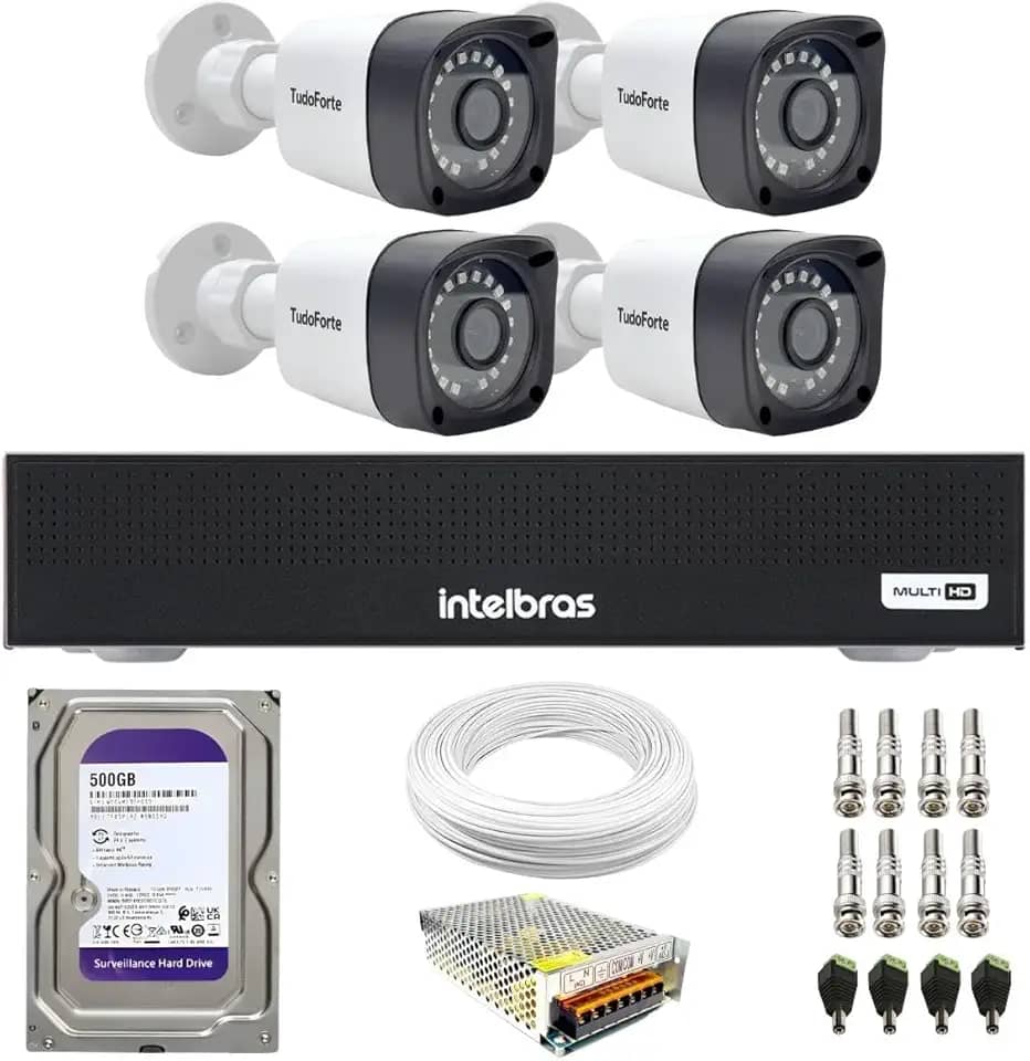 Kit 4 Câmeras Segurança Full HD DVR Intelbras 4 Canais Com HD Completo