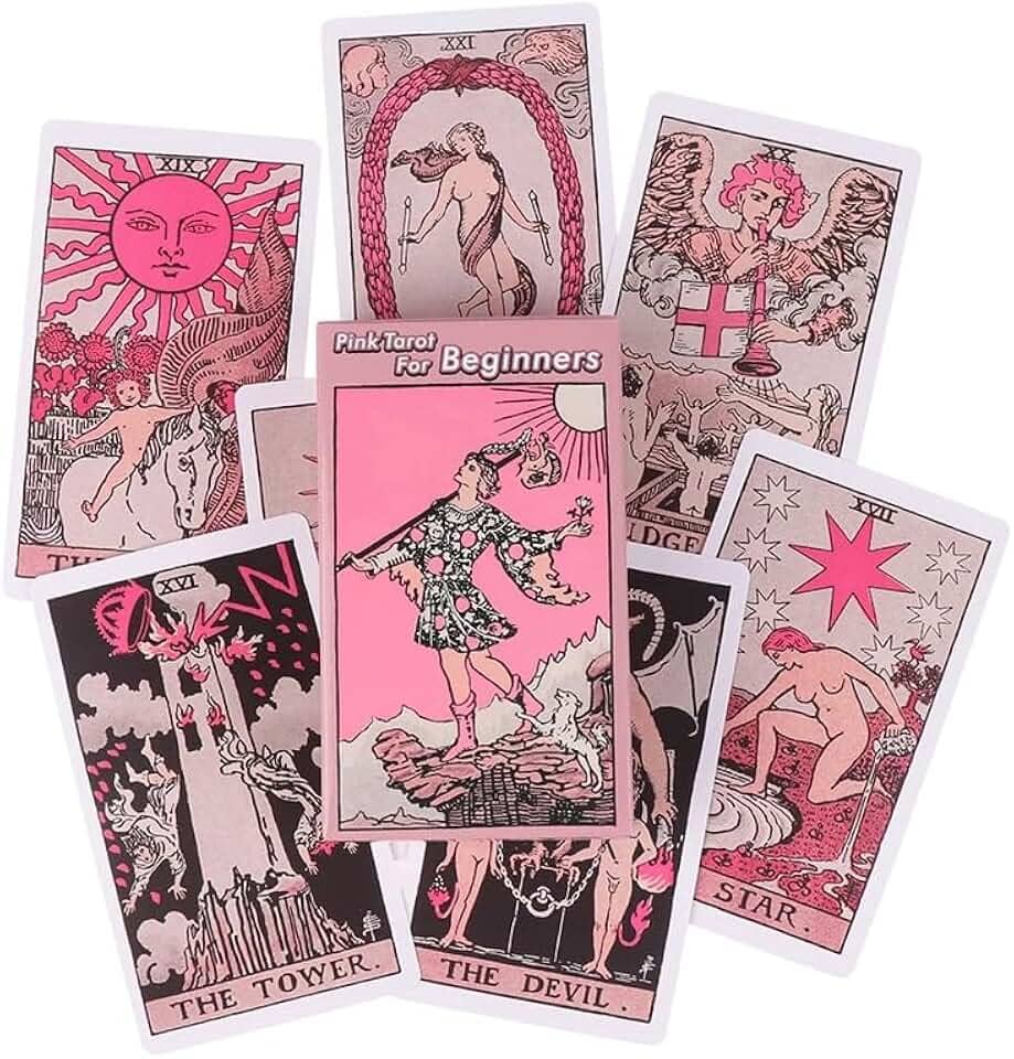 Pink Tarot For Beginners, Baralho de Tarô Completo em Rosa Claro, 78 Cartas, Estilo Waite Clássico, 6 x 11 cm, com Caixa Decorativa