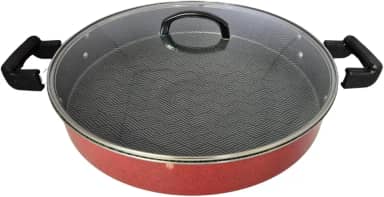 Tacho Panela Grande Disco de Arado Alumínio Antiaderente 40cm Com Tampa De Vidro (Vermelho)
