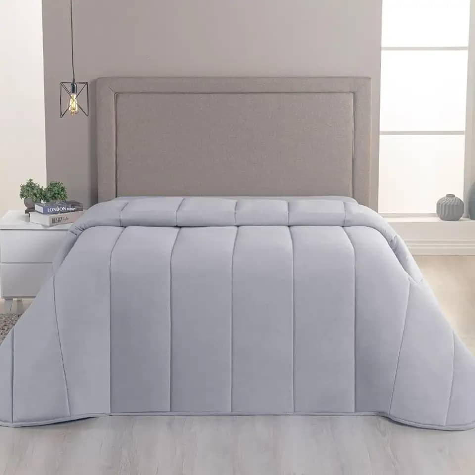 Edredom Solteiro Malha 100% Algodão Liso Dupla Face Com Viés (Cinza)