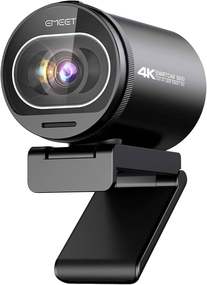 EMEET Webcam 4K, webcam S600 com, 2 microfones de redução de ruído, FOV ajustável de 40° a 73°, foco automático PDAF, capa de privacidade integrada, câmera de streaming para jogos, chamadas de (S600)
