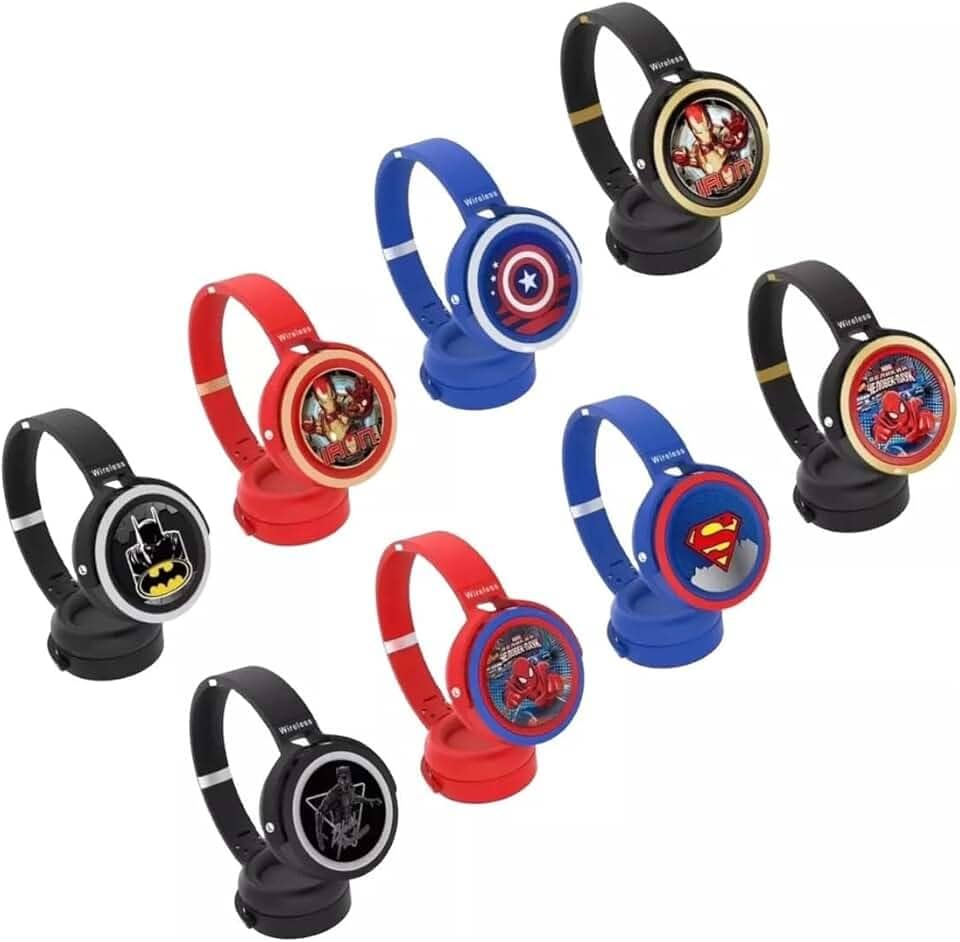 Fone de Ouvido Infantil Bluetooth com Design de Heróis Sem Fio Volume Limitado para Proteção Auditiva (Preto/Aranha)