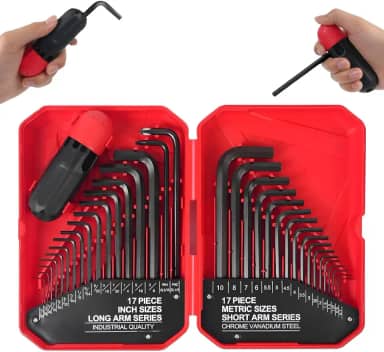 Jogo de 35 Peças Chave Allen com Manopla Auxiliar - Métrico (0.7-10mm) e Imperial (0.028-3/8') - Kit Completo para Manutenção