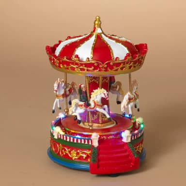One Holiday Way Carrossel de vila de Natal animado musical com iluminação de 22 cm - Parque de diversões decorativo iluminado por LED Merry Go decoração de mesa redonda decoração de Natal para casa