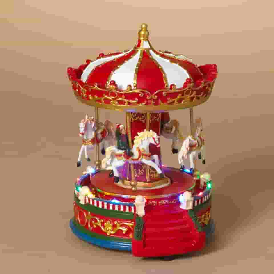 One Holiday Way Carrossel de vila de Natal animado musical com iluminação de 22 cm - Parque de diversões decorativo iluminado por LED Merry Go decoração de mesa redonda decoração de Natal para casa