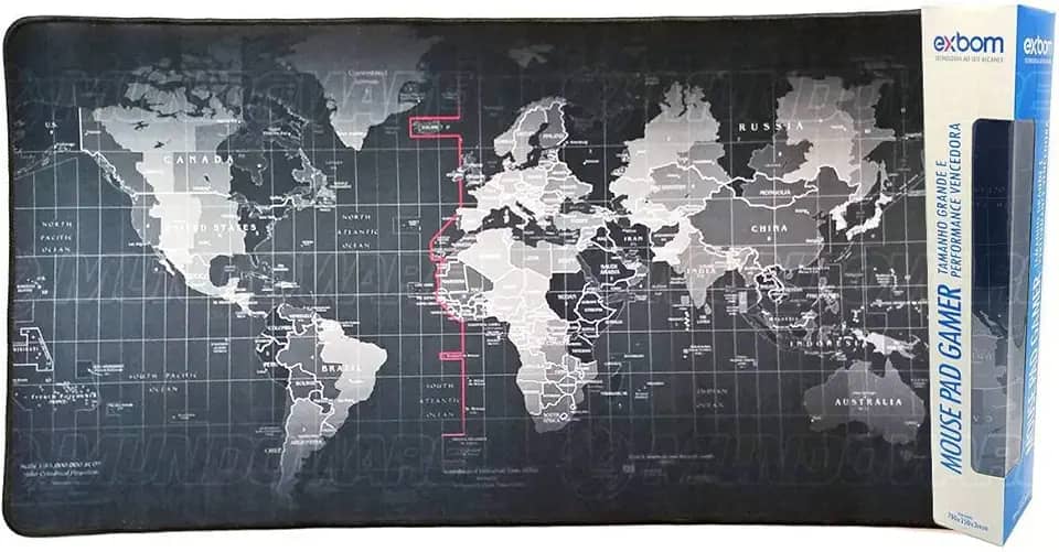 Mouse Pad Gamer Extra Grande 700x350x3mm Bordas Costuradas e Base Antiderrapante Exbom MP7035C Mapa Mundi