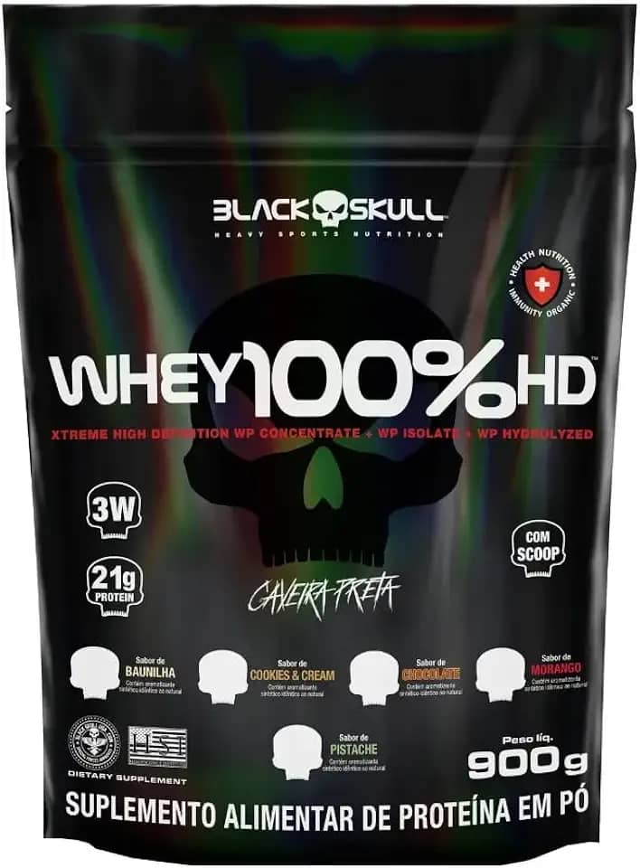 Refil Whey 100% Hd Chocolate 900G, Black Skull