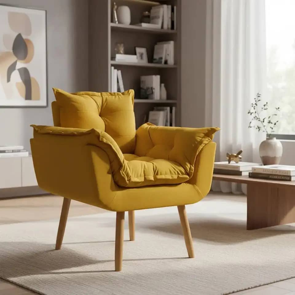 Poltrona Alice Decorativa Para Sala Cadeira Reforçada Para Recepção Manicure Clínica Sala De Espera Consultório Escritório Pé Castanho - Clique & Decore (Mostarda)