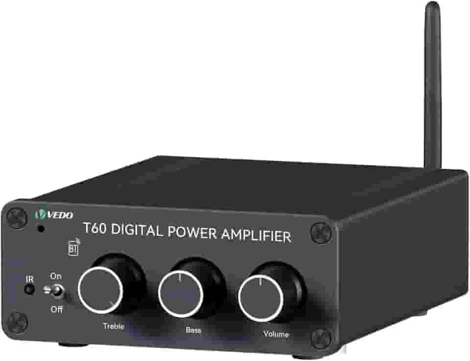 Amplificador Estéreo Bluetooth VEDO BT10A 100Wx2, Mini Classe D para Caixas de Som Passivas, com Entrada RCA e Fonte 24V/4.5A - Ideal para Sala, Quarto Escritório ou Área Externa de Som