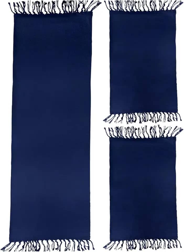 Jogo de Tapetes para Cozinha 3 Peças Decolab Básico | Kit com 1 Passadeira e 2 Tapetes para Cozinha | Design Liso em Algodão Premium | Tapetes Laváveis e Duráveis (Azul-marinho, 3 Peças)