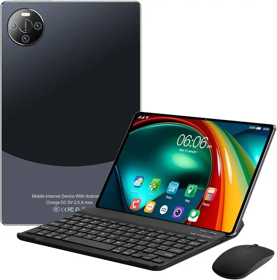 11.6'' Tablet E60 PRO, 512GB ROM+16 GB RAM com Caso, Teclado e Mouse, Android 13 Tablet, Câmera 32MP+ 24 MP, Versão WiFi (Preto)