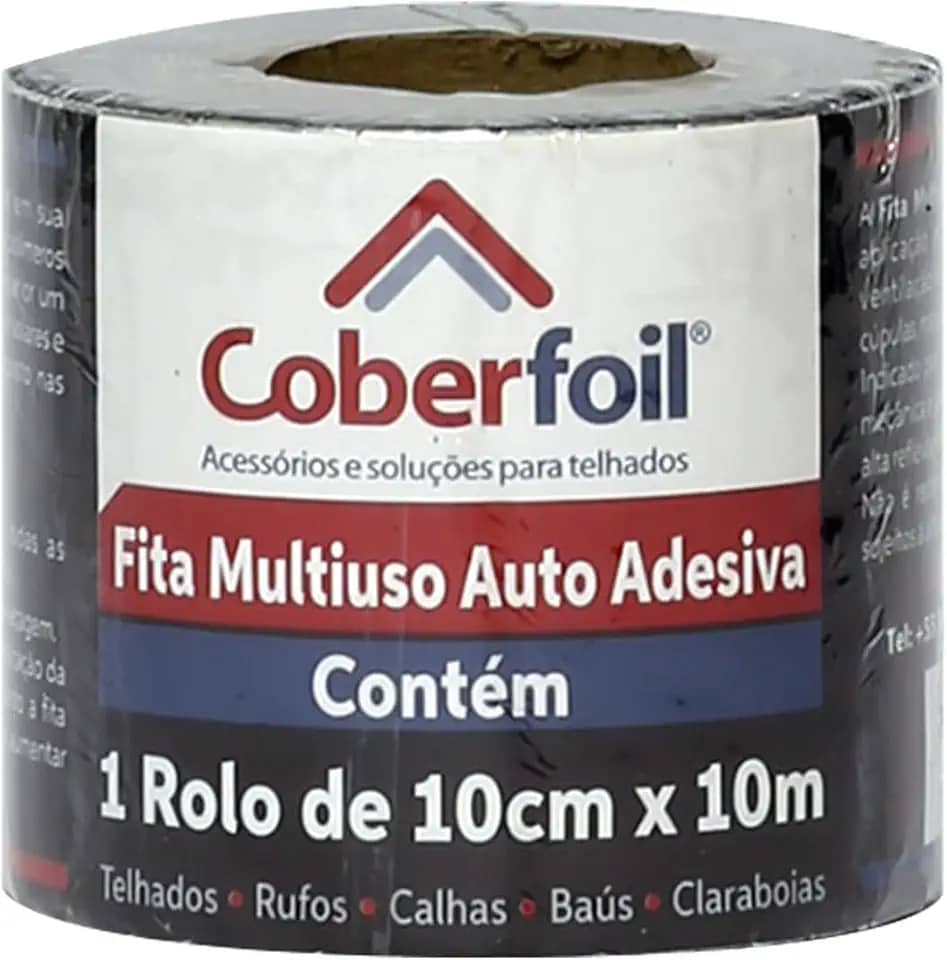 Fita Manta Asfáltica Adesiva Multiuso Metalizada 10cmx10m Auto Colante Vedação para Telhados Calhas Rufos Alta Resistência e Durabilidade Vazamentos Vedação Refletiva Aluminizada