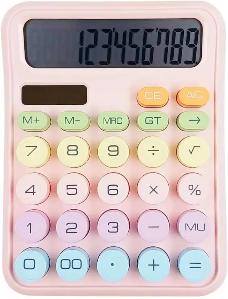 Calculadora Tela LCD Grande de 12 Dígitos, Mecânica, Colorida, Botões Grandes e Fáceis de Pressionar, Modo de repouso Automático, Para Escritório, Escola, Casa (Rosa)
