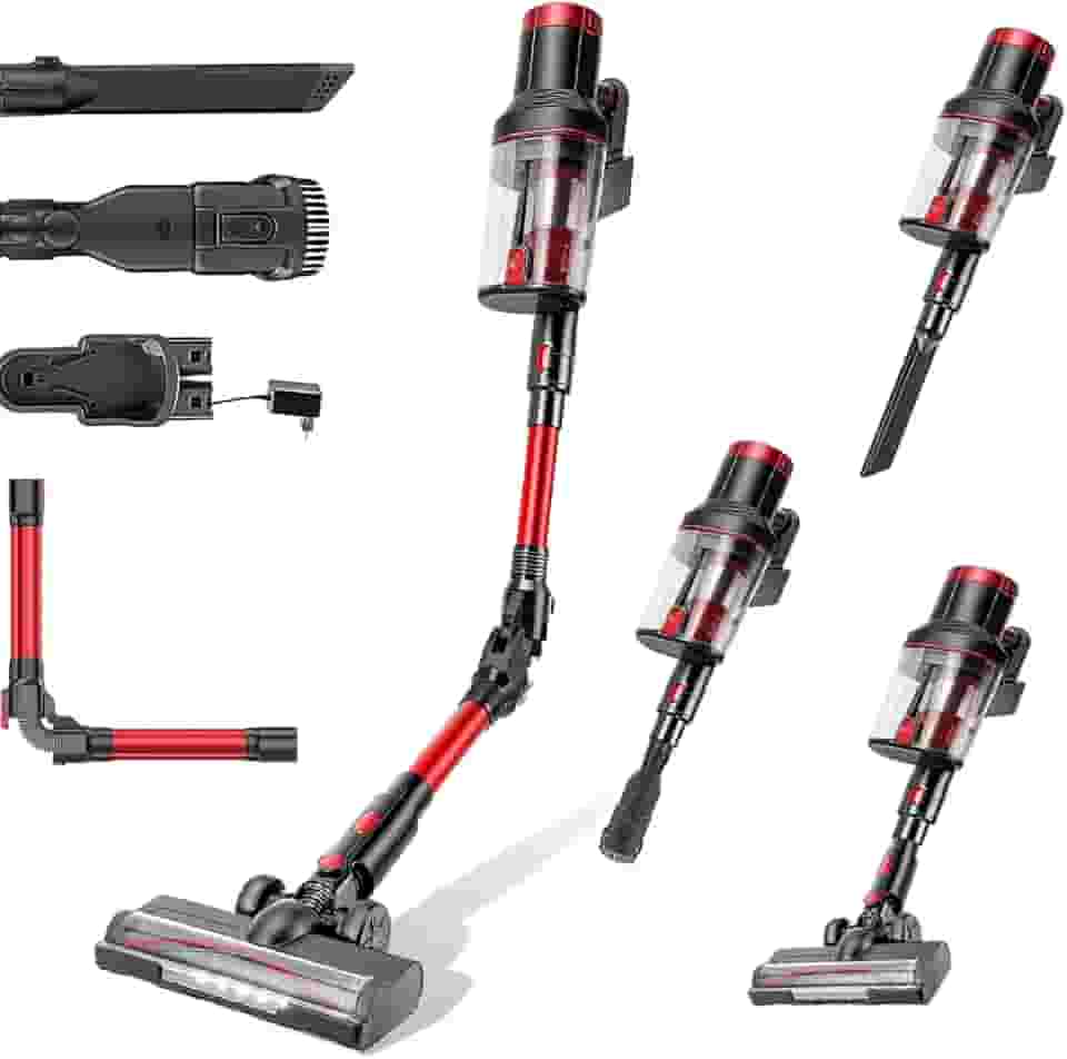 3-em 1 A aspirador de pó sem fio com tela de LED, 2200mAh, dobrável em 180°, aspirador de pó vertical com tela sensível ao toque, 3 velocidades ajustáveis, capacidade de 1,5 L, Dupla voltagem