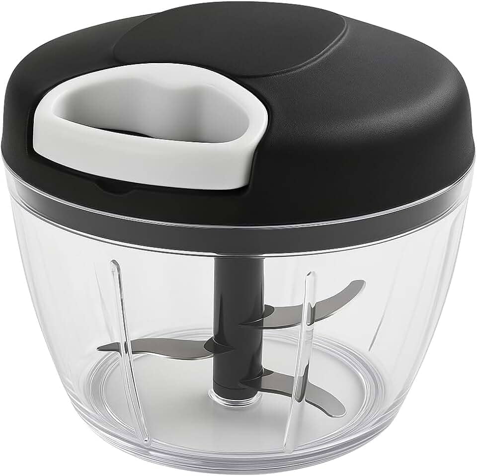 Processador Triturador Picador Cortador De Alimentos Manual Giratório Com 3 Lâminas Aço Inox 500 Ml