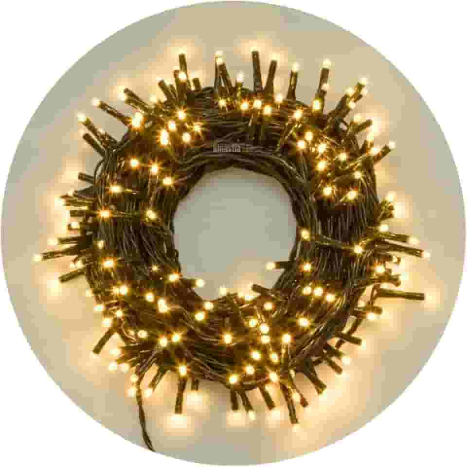 Cordão de LED Decorativo, 10 Metros, 100 Luzes Fixas, Branco Quente, para Árvore de Natal, com Conector para Emendas (Branco Quente - Fio Verde, 10m - 220V)