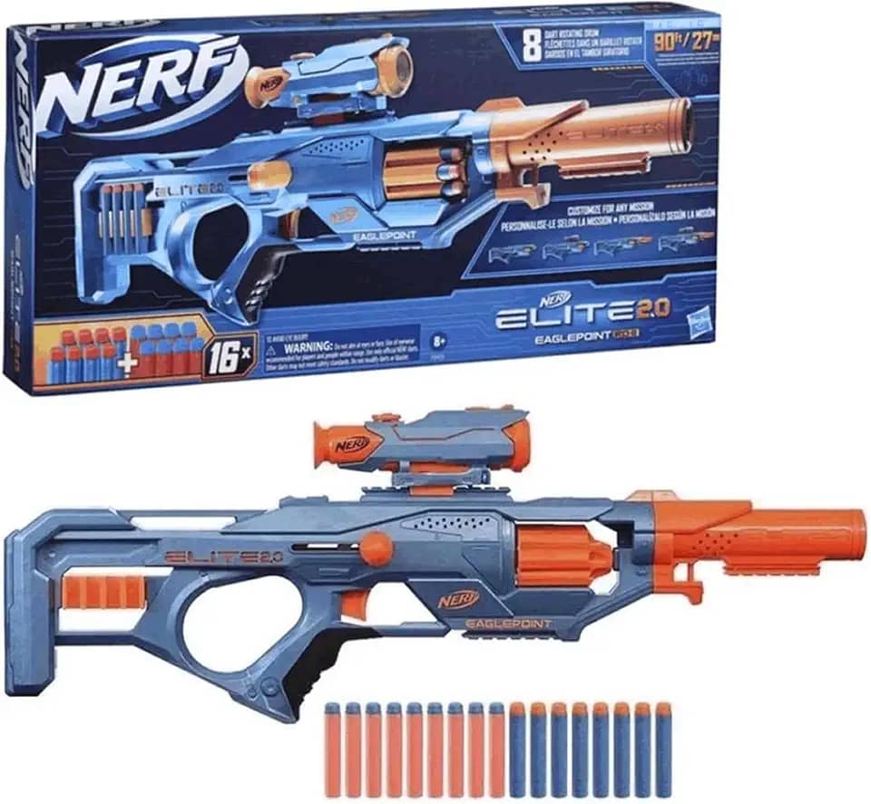 Nerf, Lançador de Dardos, Elite 2.0, Eagle Point RD-8 - Mira Removível, Tubo Frontal, Inclui 16 Dardos - A partir de 8 Anos