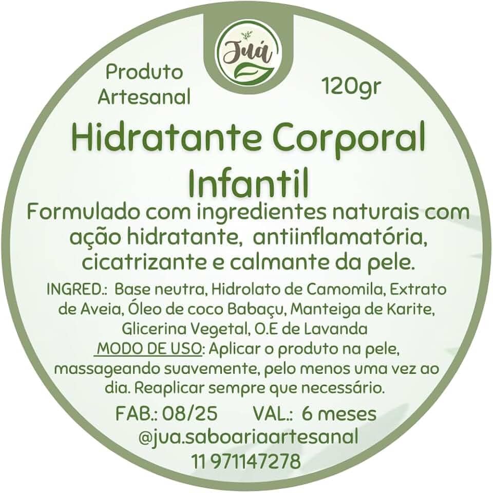 Alergias Dermatite Eczema e pele sensível? Hidratante Infantil Natural com Camomila, Lavanda e Aveia, Livre de Parabenos