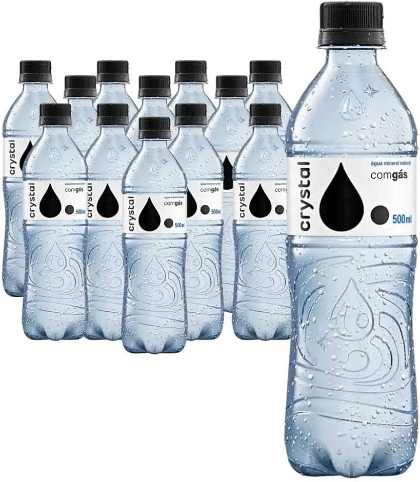 Crystal Água Mineral Com Gás, Kit 12 Garrafas de 500ml, Líquido, Garrafa Pet, Sabores Melancia, Morango, Limão e Tangerina, Sem Glúten, Sem Cafeína