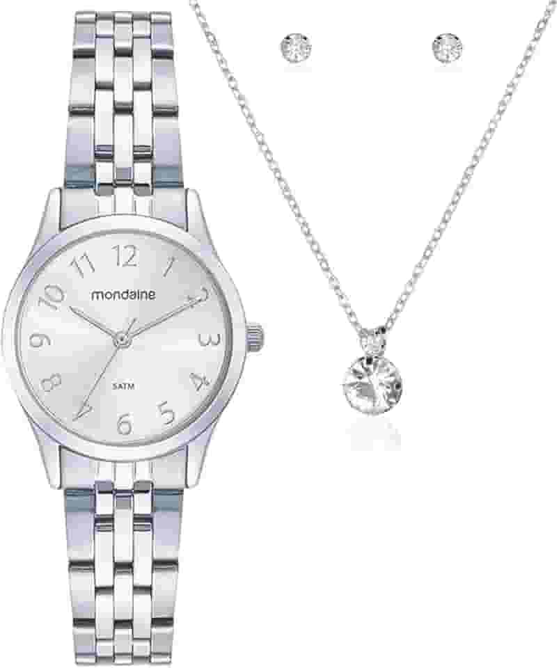Kit Relógio Mondaine Prata Feminino 32608L0MKNE2K1 semi-joias