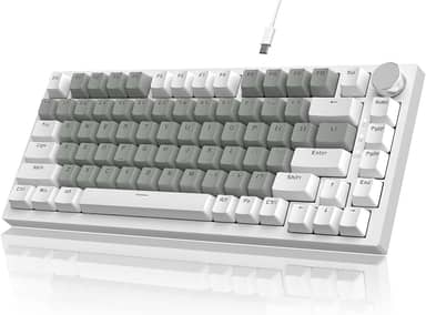 ATTACK SHARK x AJAZZ Teclado mecânico para jogos com fio, com vedação e controle de botão CNC, layout ANSI 75%, espuma de absorção de som 5, hot-swappable, retroiluminação branca (Branco e Cinza)