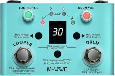 Pedal de Efeito M-VAVE LOST TEMPO V2 com 30 Baterias, Looper de 11 Minutos e Afinador - Portátil, USB-C e Compatível com DAWs para Guitarra e Produção Musical