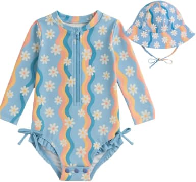 Maiô infantil Com Chapéu Manga Longa Menina Proteção Solar