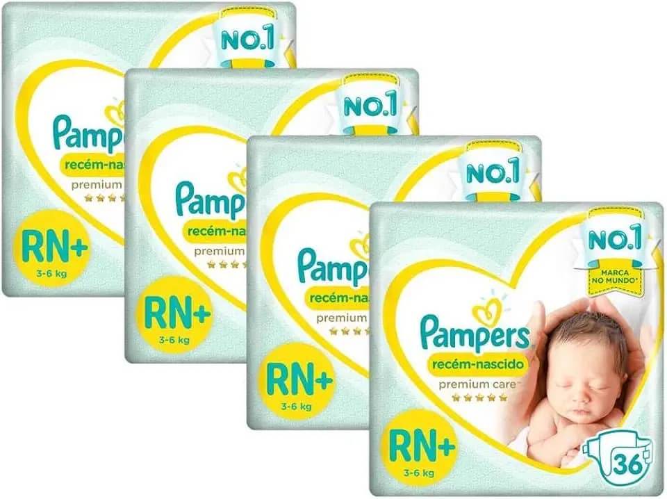 Fralda Pampers Premium Care Recém Nascido Plus com 144 unidades - 3 à 6kg