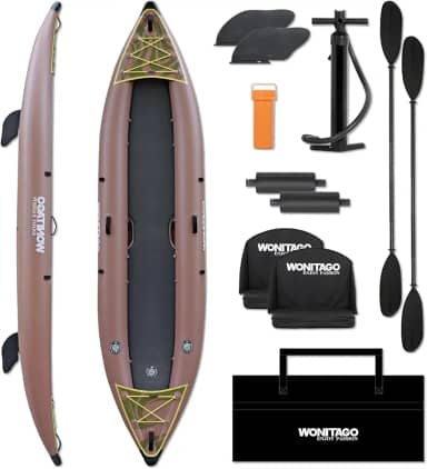 Caiaque inflável de PVC com piso de ponto de gota, caiaque de turismo recreativo com pá de caiaque, bomba de mão e bolsa de transporte, 1-2 pessoas