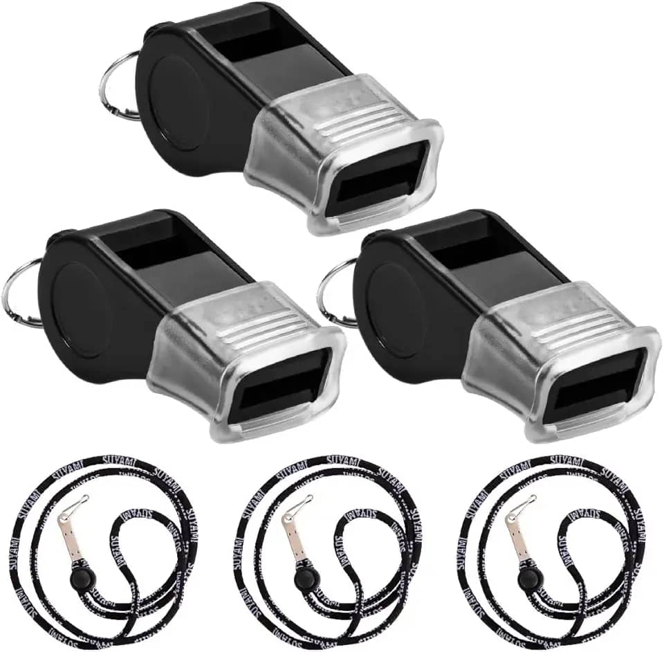 Apitos desportivos com cordão, para treinador, árbitro e oficial (preto)