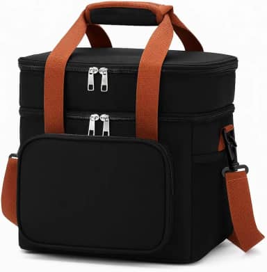 Bolsa Termica para Marmita e Lanche, Lancheira Termica, Isotérmica, Alça Regulável, 2 Compartimentos, Ideal para Trabalho, Academia, Faculdade, Viagens, Bolsa para Comida, Bolsa para Lanche (PRETO)