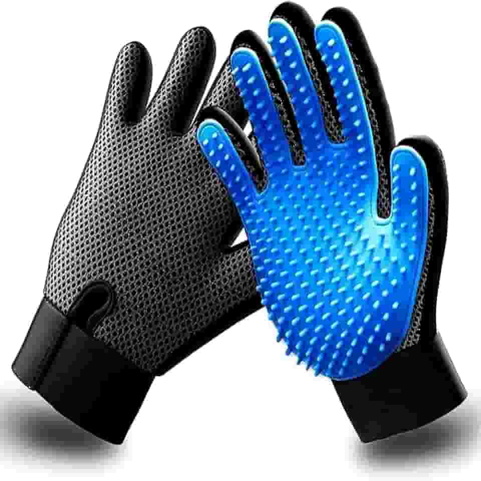 Luva Magnética para Remoção de Pelos de Cães e Gatos Escova Massageadora com 180 Pontas de Silicone Nano Magnéticas 23cm x 17cm Azul e Preto