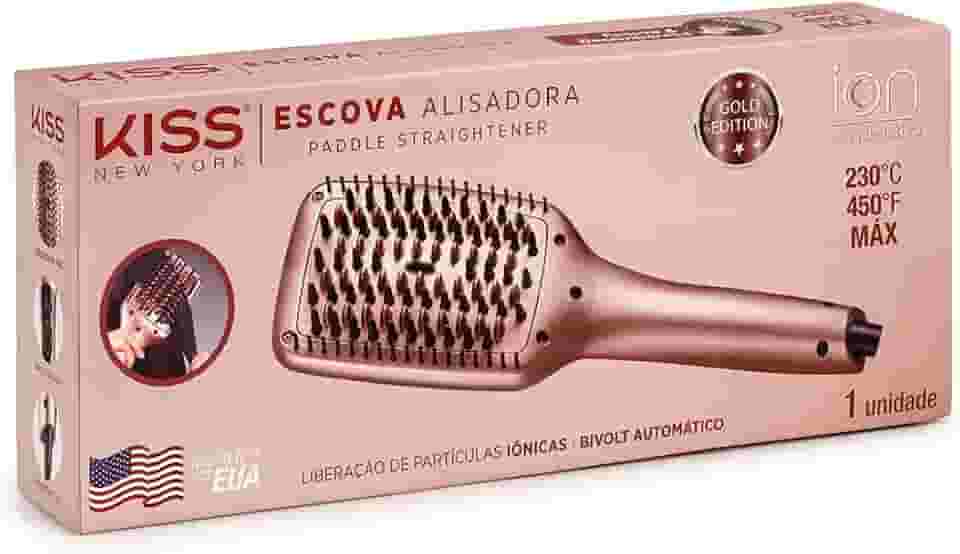 KISS NEW YORK Escova Alisadora Linha Gold Edition Bivolt