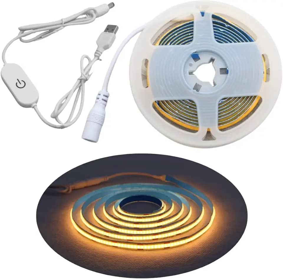 Fita Led 320 Cob 2m 5v Usb Branco Quente 3000k Amarela Ajuste dimerizável decoração casa quarto Pc Carro Dupla face