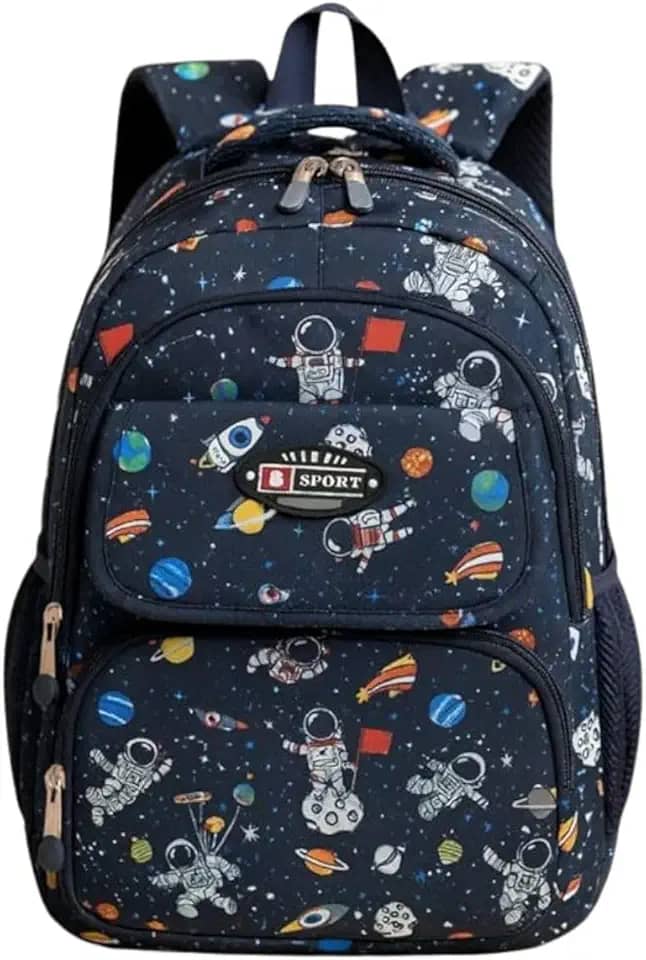 Mochila Escolar Infantil Astronauta Impermeável Design Espacial Espaçosa Menino Ótimo Acabamento Costura Reforçada Alta Durabilidade
