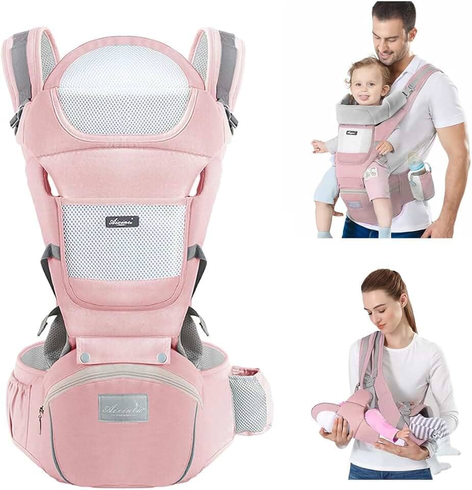 Canguru Para Bebe,Alça De Transporte Multifuncional 6 e 1,Canguru Ergonomico Para Bebe,Adequado Para 0-36 Meses (Rosa)