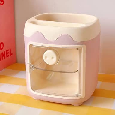 Porta Lápis e Canetas em Formato de Mini Geladeira - Organizador de Mesa Kawaii com Adesivos - Decoração Criativa