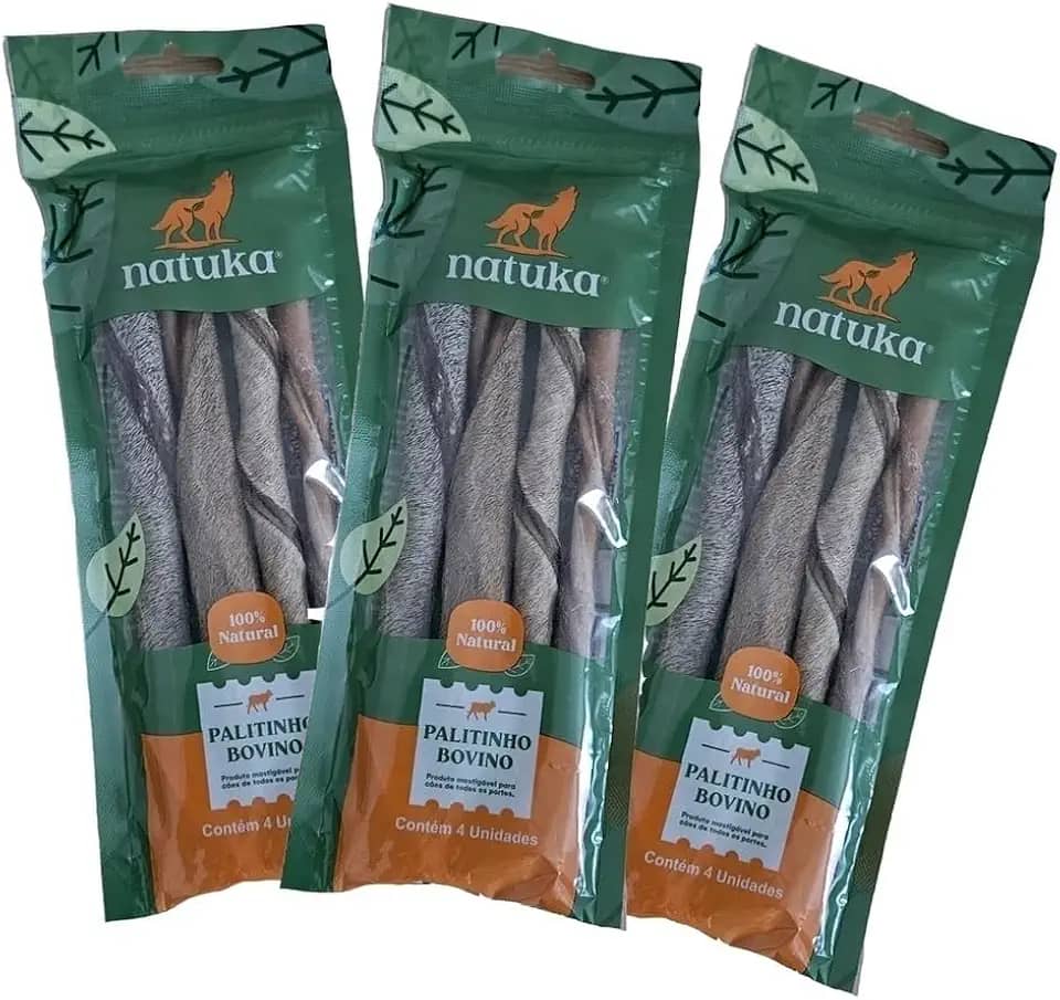 Palitinho Bovino 4un - Mordedor Natural para Cães - Natuka (3 Unidades)