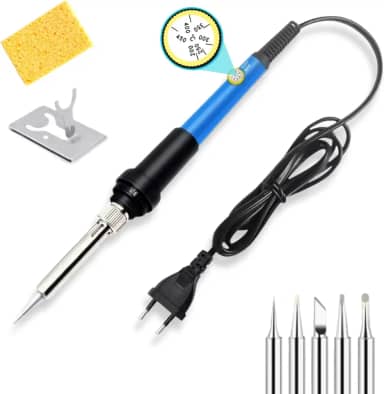 Ferro De Solda 60w com Temperatura Ajustável Profissional + 6 Pontas Suporte e Esponja (110, Volts)