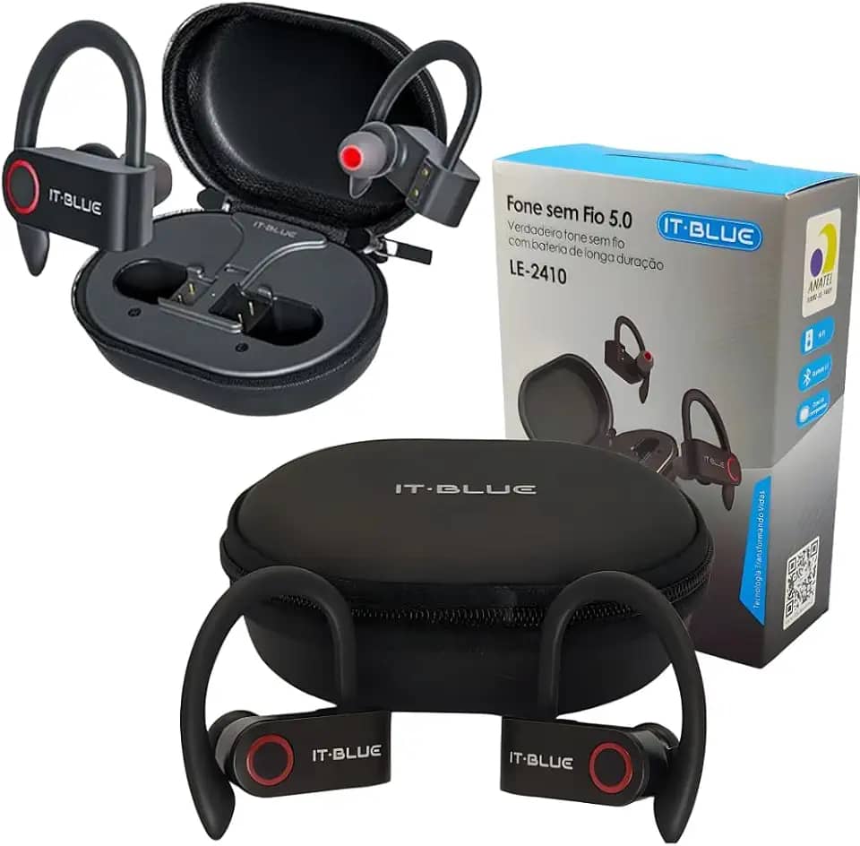 Fone de Ouvido Bluetooth Para Corridas, 96 Horas para Reprodução, Design Esportivo com Display de Led, Gancho De suporte Que Não Cai, Com Microfone Embutido, Perfeito Para Treinos - Premium