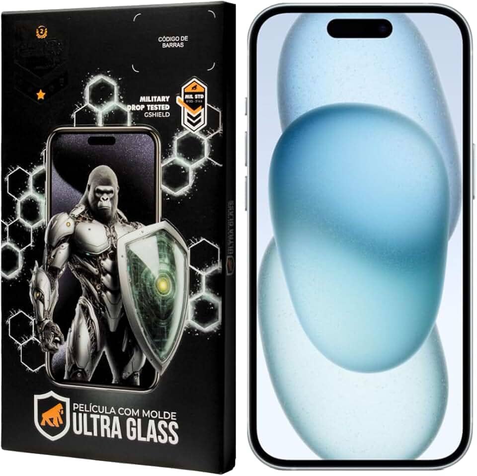 Gshield Película de Vidro Temperado Ionizado Anti-Reflexo Anti Impacto 100% de sensibilidade Tela Toda, Ultra Glass para (iPhone 15)