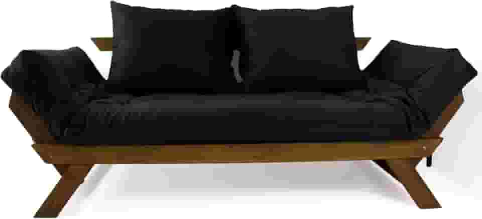 Sofá Japão Futon Acquablock Preto Madeira Cor Imbuia
