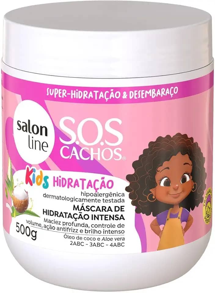 Salon Line, Máscara Capilar Infantil, SOS Cachos Kids, Super-Hidratação, Maciez e Controle de Volume, Vegana - Cabelos Ondulados, Cacheados e Crespos, 500 g