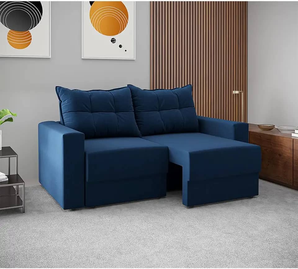Sofá 2 Lugares Retrátil Lubeck Suede Azul Marinho 140 cm